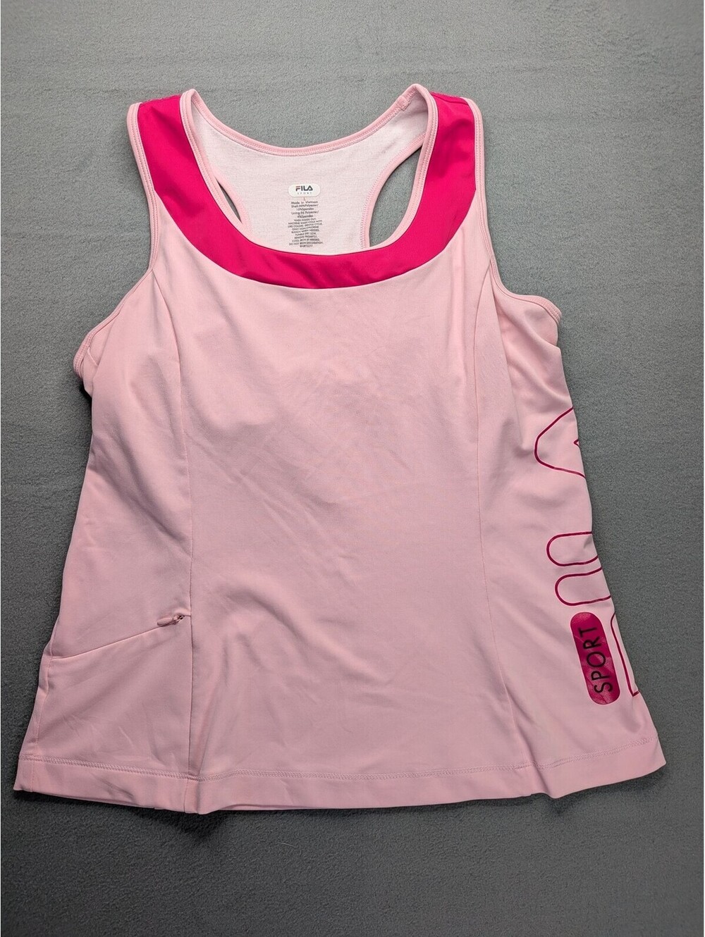FILA Tank Top Womens L Pink Racerback Built In Bra Zip Pocket Yoga Gym Workout